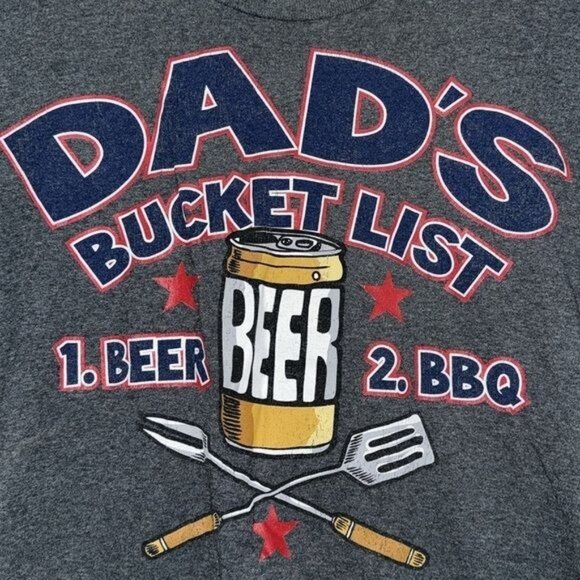 Dads Bucket List Graphic Tee 1. Beer 2. BBQ Gildan Heavy Cotton T-Shirt Gray Sho - Picture 4 of 7